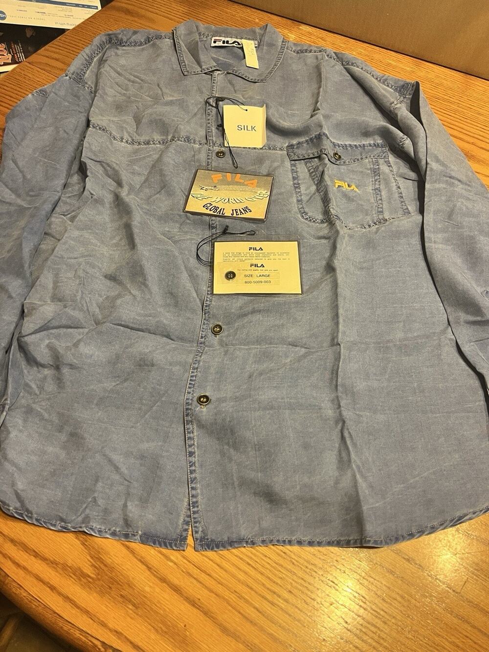 Fila Silk Button Up Shirt Mens Large Light Blue NWT Luxury Dress